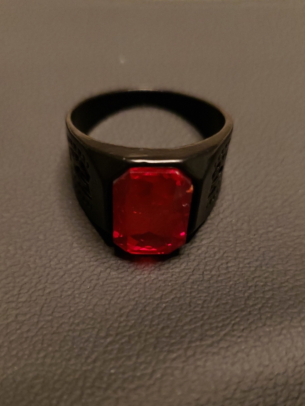 Men's Black Ring with Red Gemstone - Classic Statement